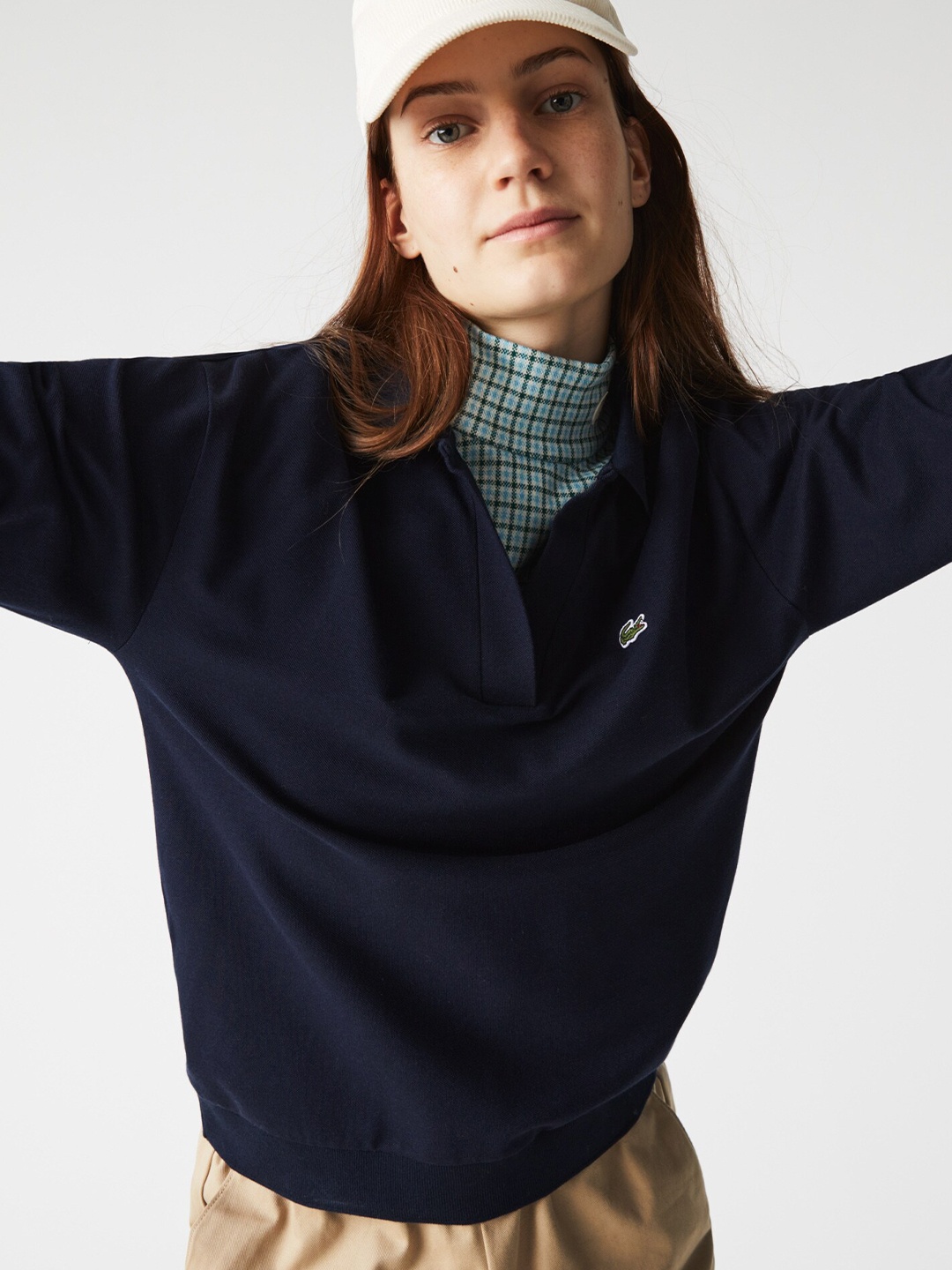 

Lacoste Women Polo Collar Oversized T-shirt, Navy blue