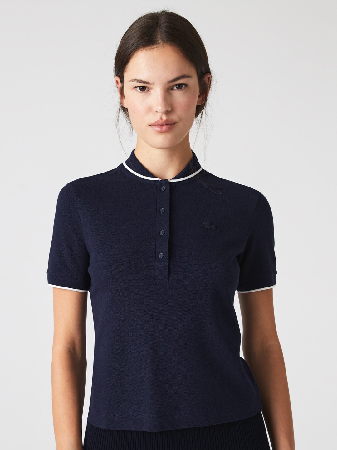 

Lacoste Women Polo Collar Slim Fit T-shirt, Navy blue