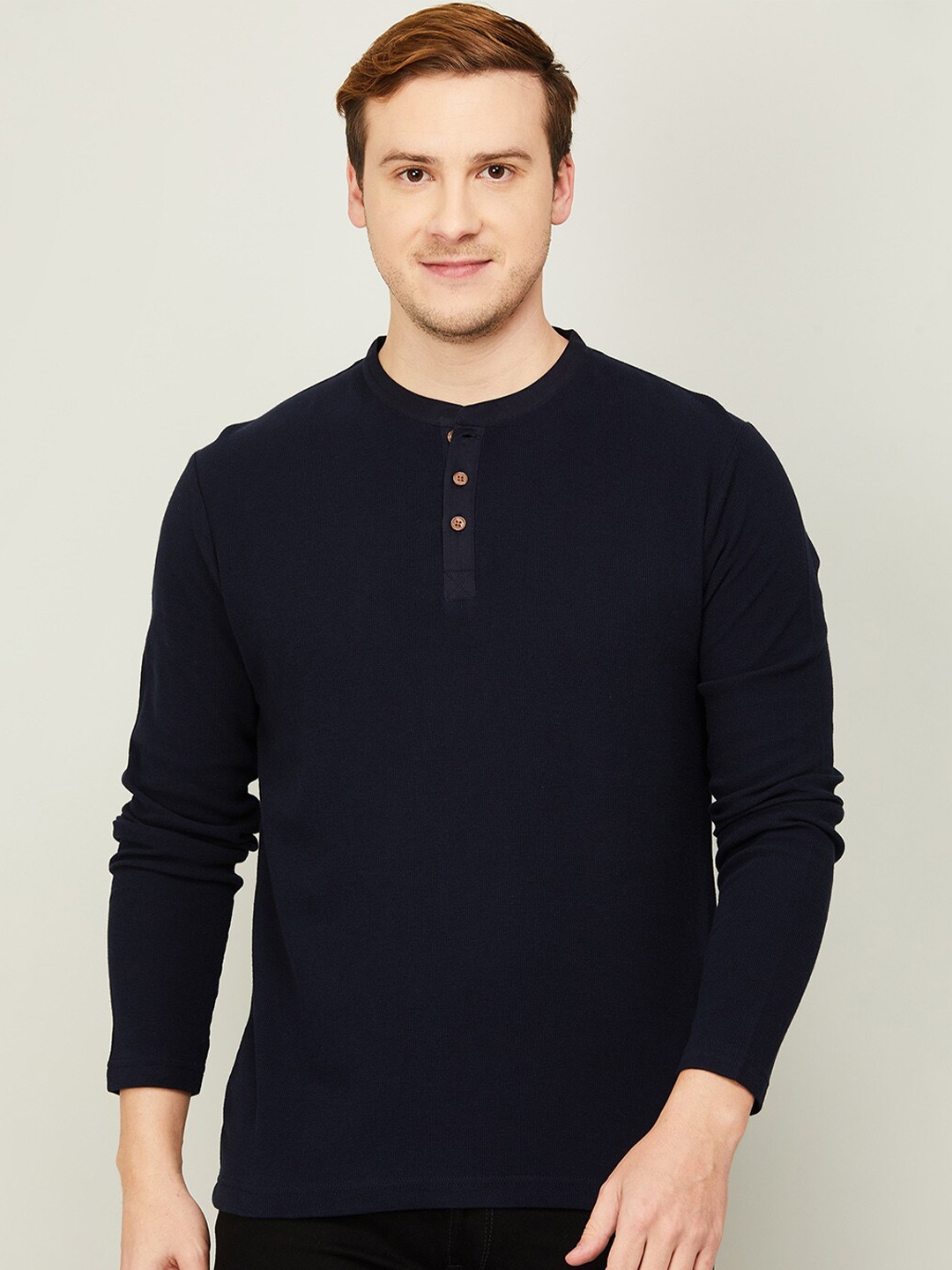 

Melange by Lifestyle Henley Neck Indigo Cotton T-shirt, Navy blue