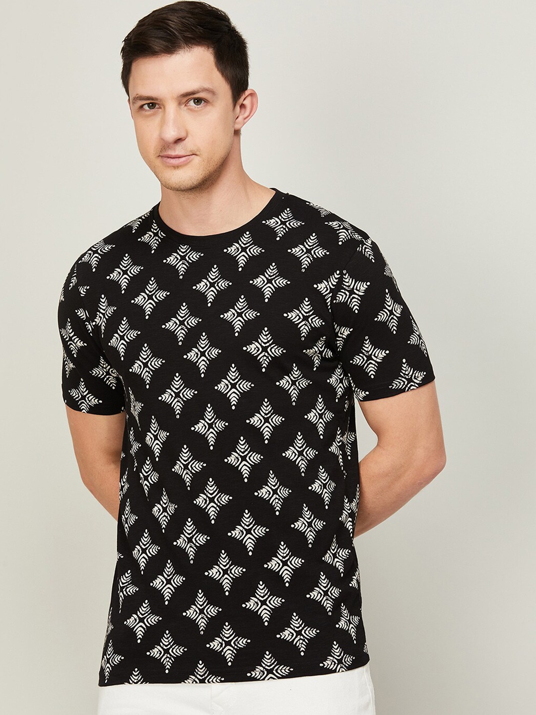 

Melange by Lifestyle Floral Printed Tropical Cotton T-shirt, Black