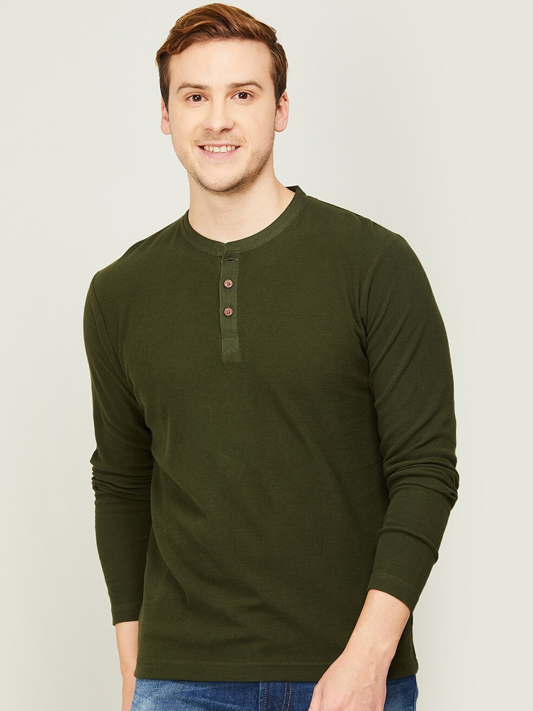 

Melange by Lifestyle Men Henley Neck T-shirt, Olive