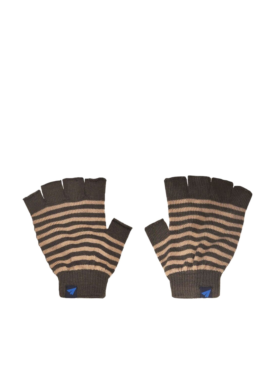 

Kosha Men Striped Merino Wool Half-Finger Gloves, Brown