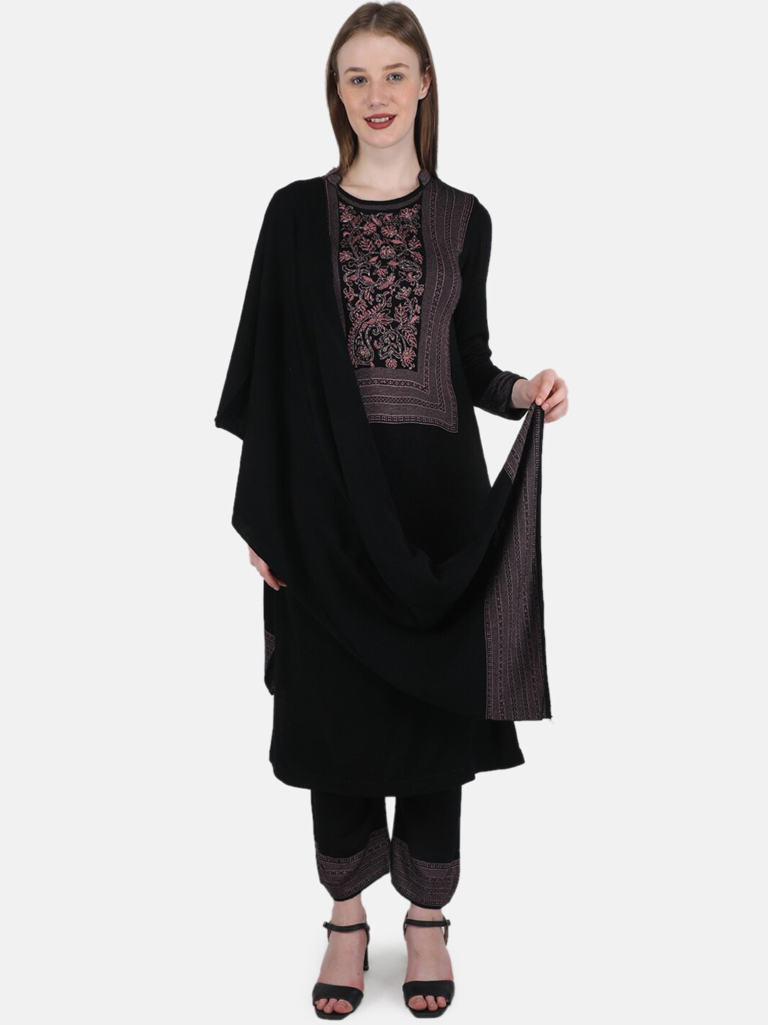 

Monte Carlo Women Black Floral Yoke Design Kurta with Trousers & With Dupatta