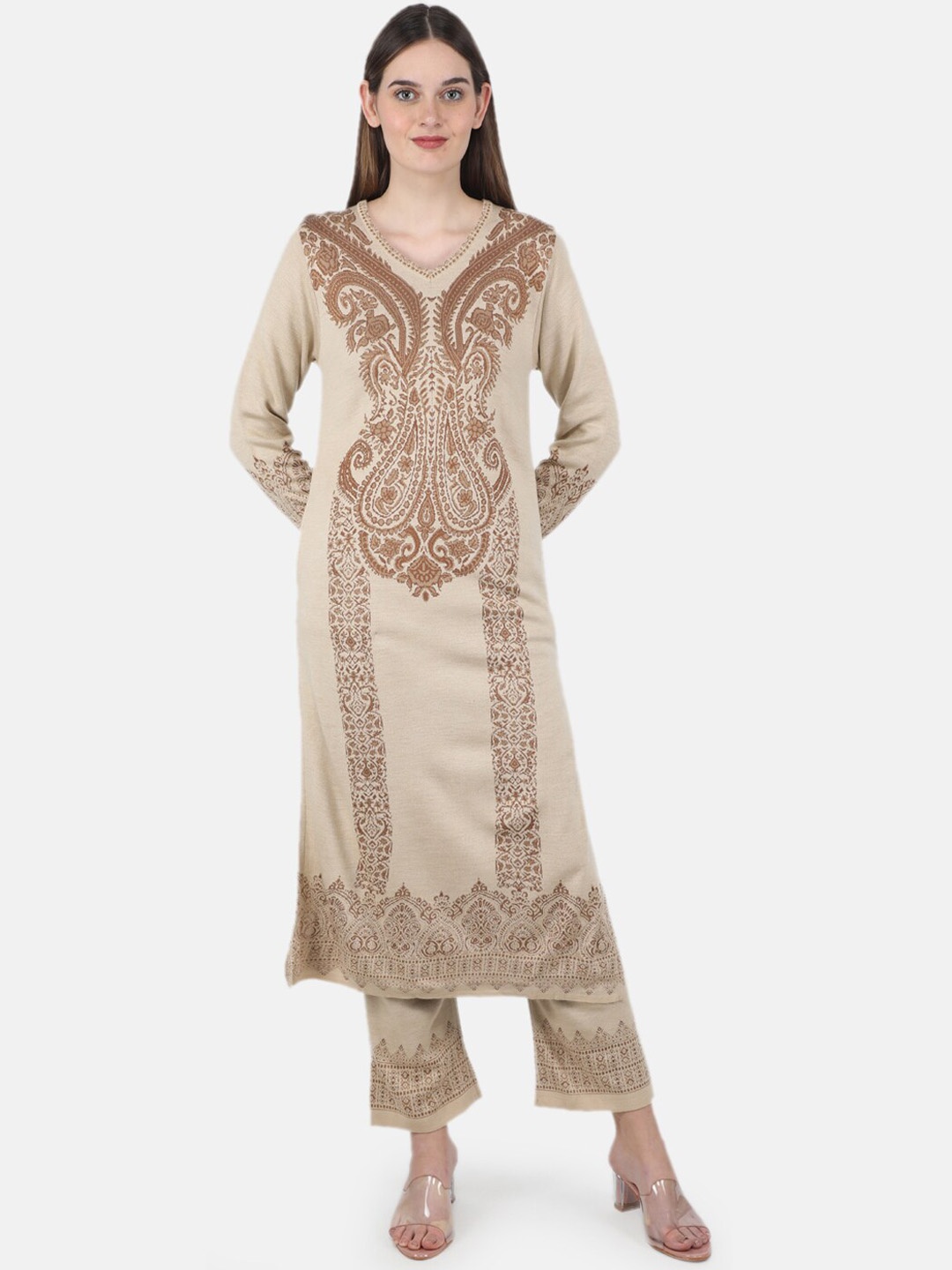 

Monte Carlo Women Beige Paisley Printed Pure Cotton Kurti with Trousers