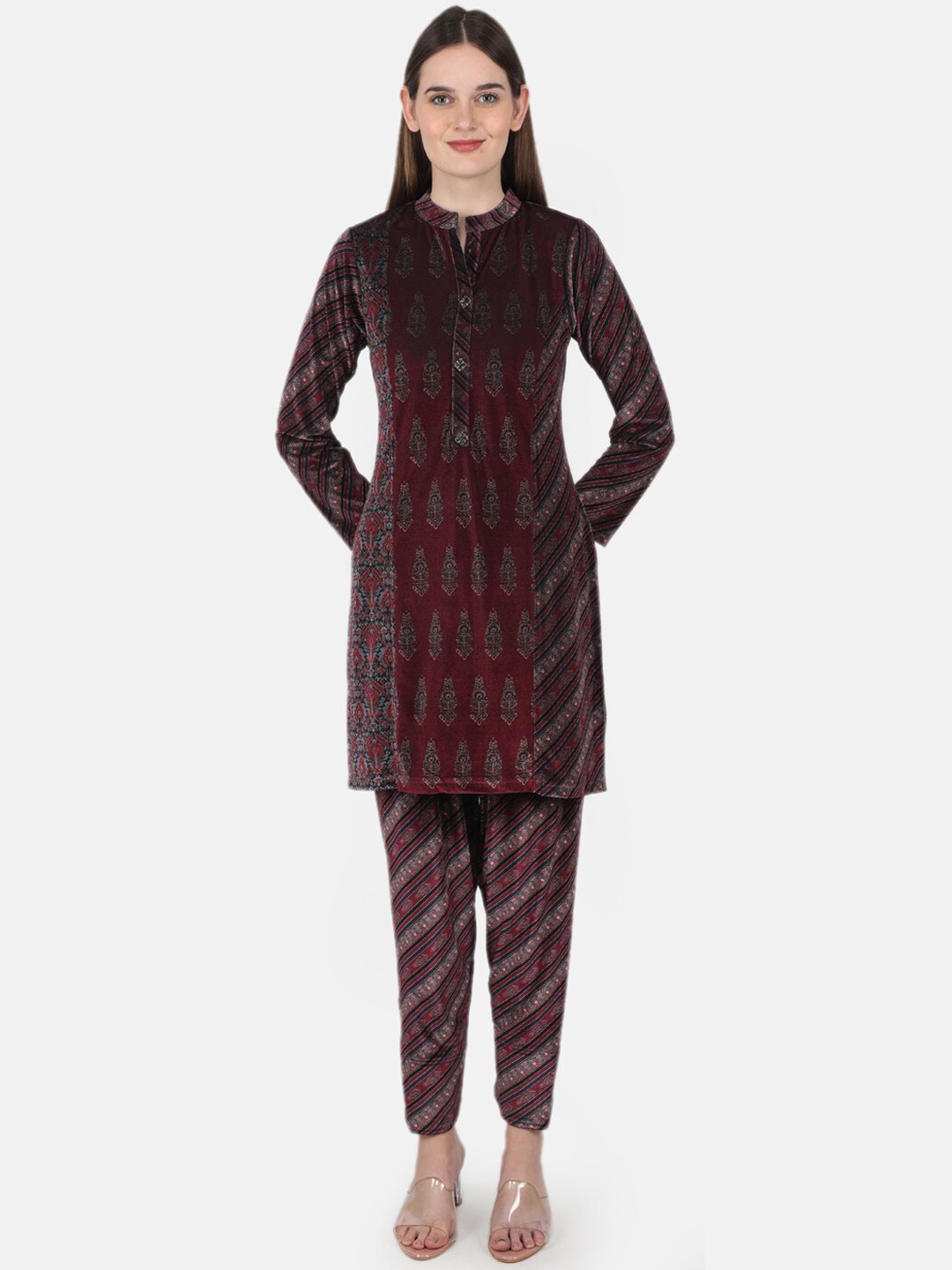 

Monte Carlo Women Floral Printed Kurti With Trousers, Maroon