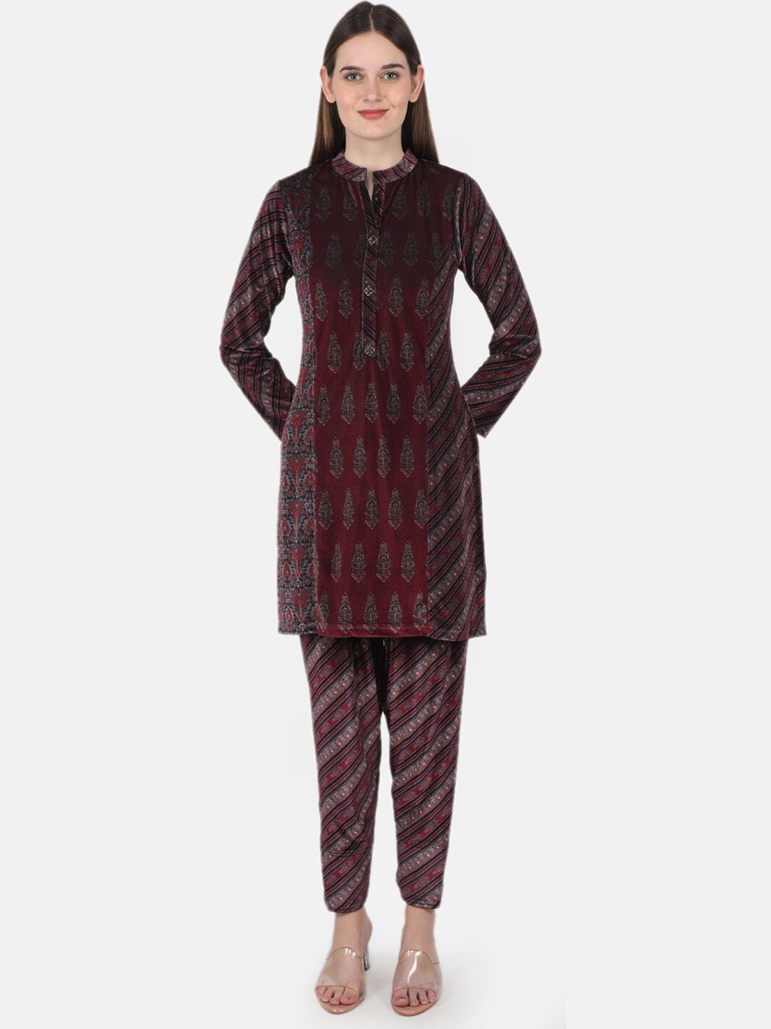

Monte Carlo Women Printed Kurti With Trousers, Maroon