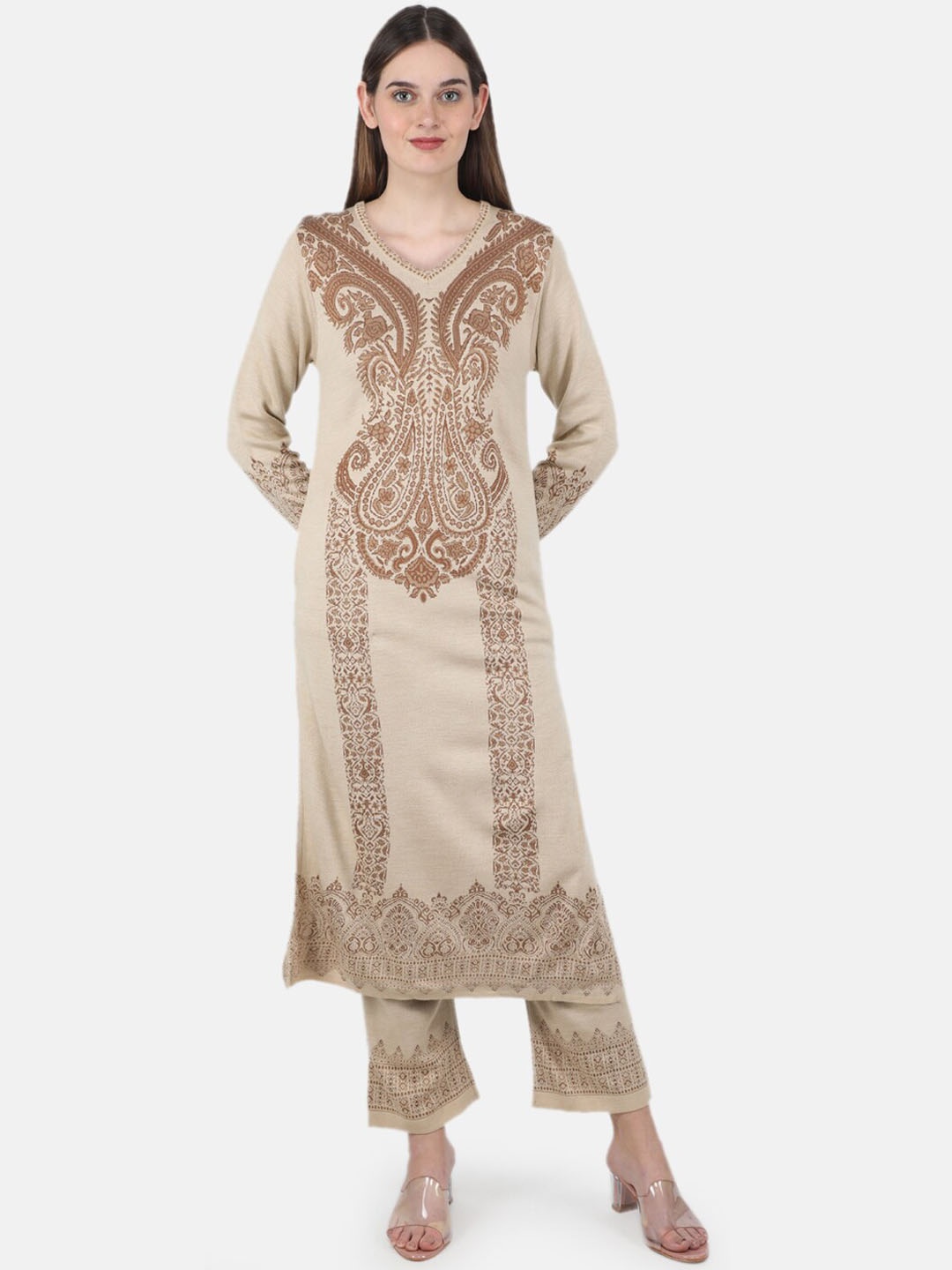 

Monte Carlo Floral Printed Pure Cotton Kurta with Trousers, Beige