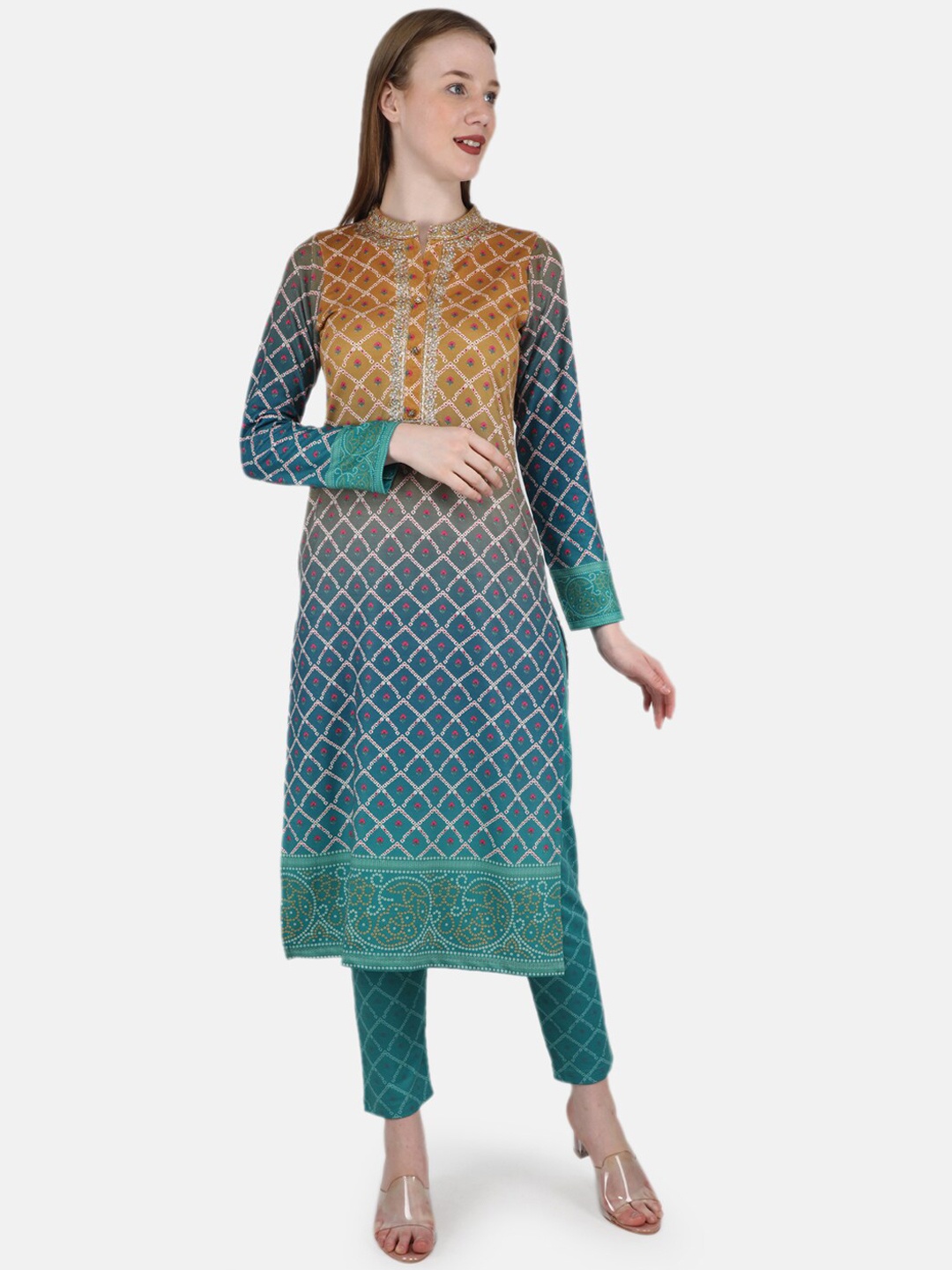 

Monte Carlo Bandhani Printed Kurta with Trousers, Blue