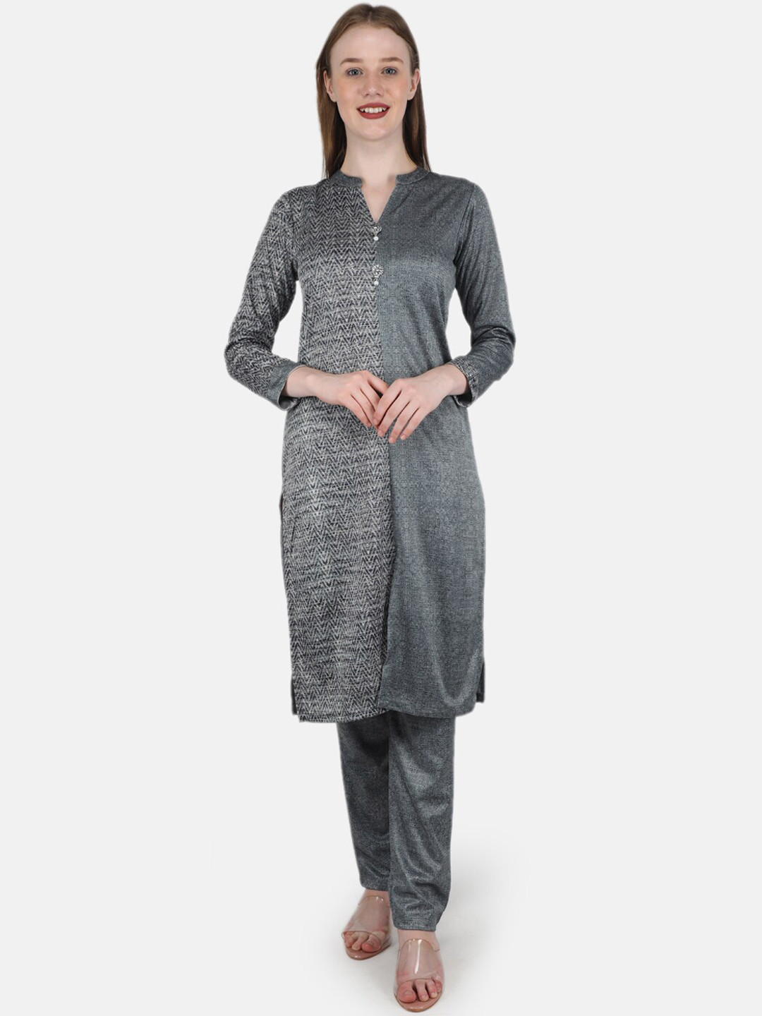 

Monte Carlo Printed Kurta with Trousers, Grey