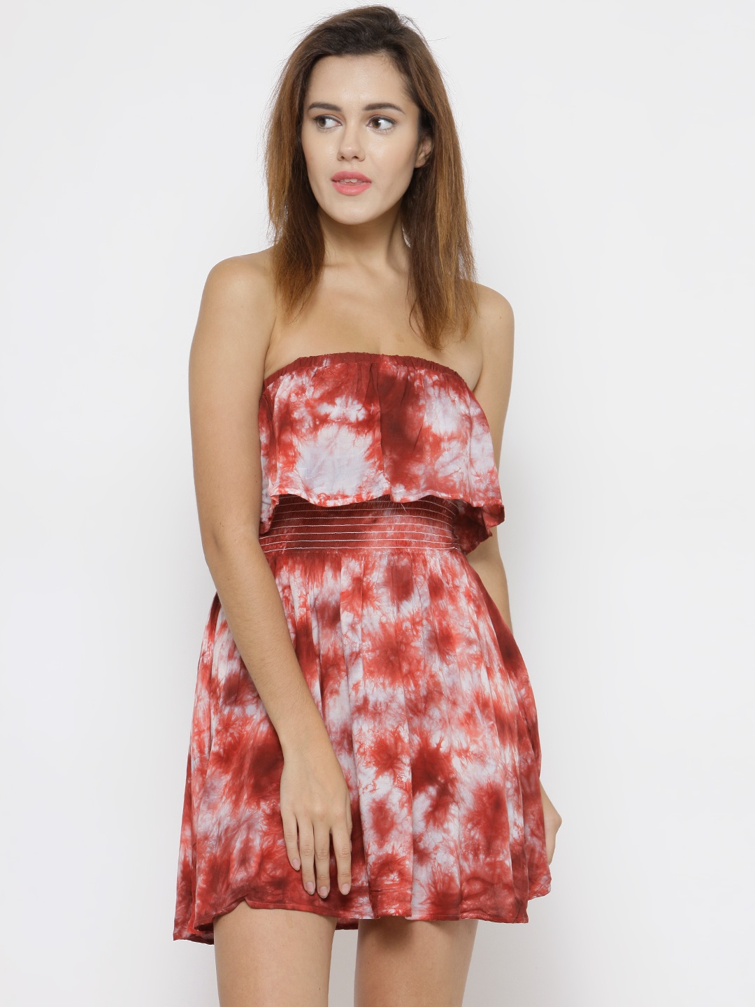 

FOREVER 21 Women Rust & Off-White Dyed Tube Dress