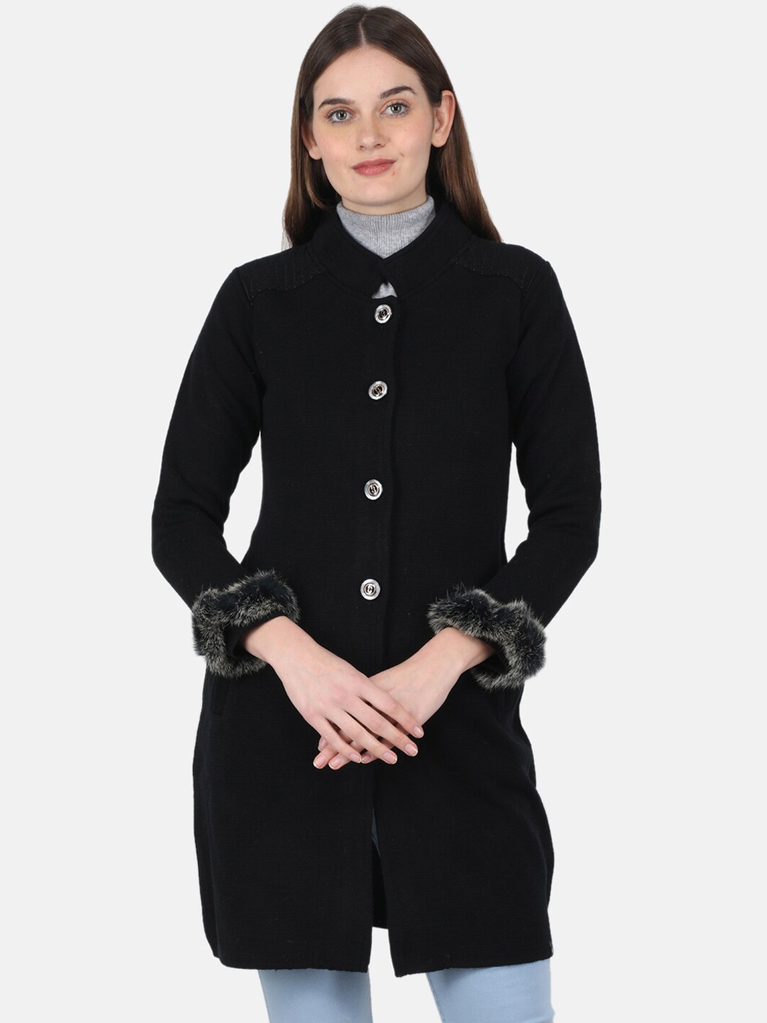 

Monte Carlo Women Faux Fur Trim Overcoat, Black