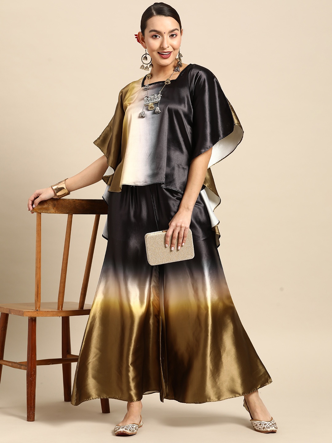 

Sangria Women Ombre Dyed Pleated High-Low Fusion with Palazzos, Black