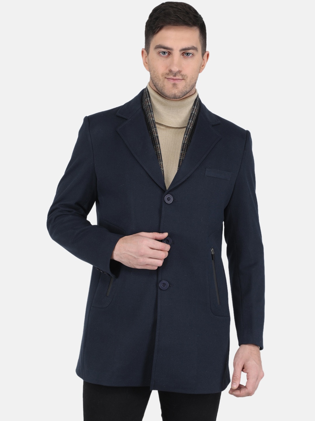 

Monte Carlo Men Notched Lapel Solid Coats, Navy blue