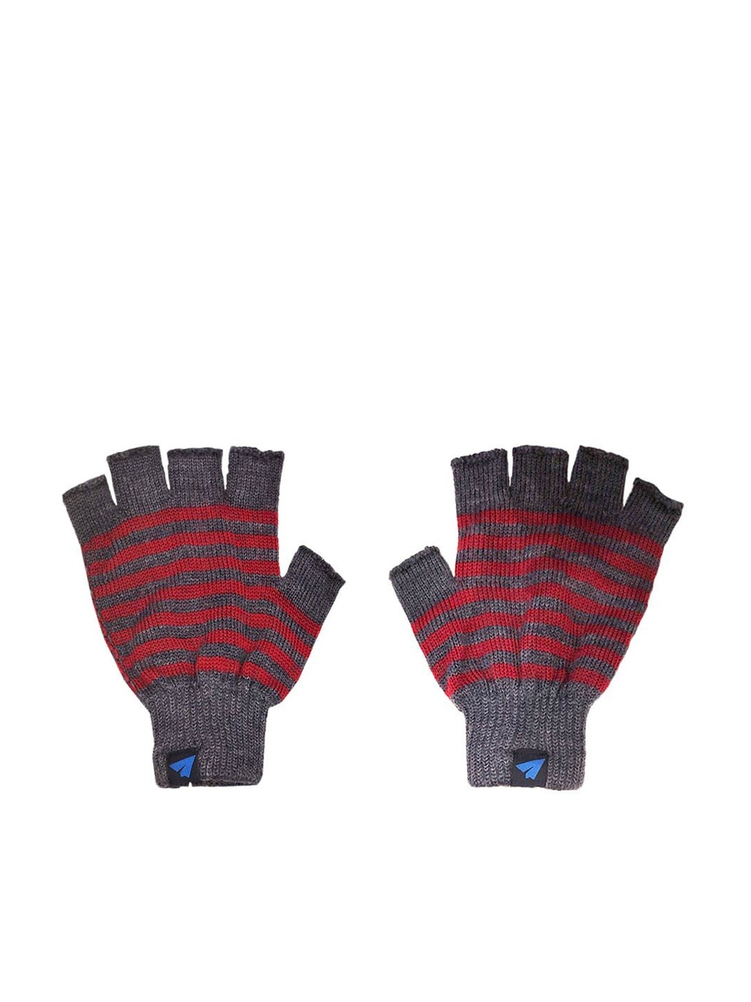 

Kosha Women Striped Merino Wool Half-Finger Gloves, Red