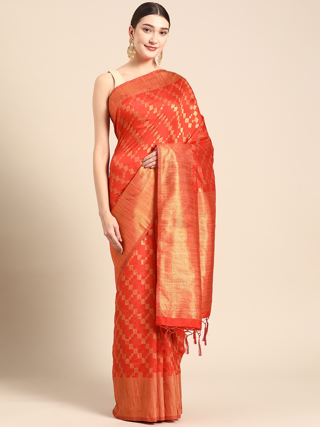 

ZARI Red Printed Art Silk Saree