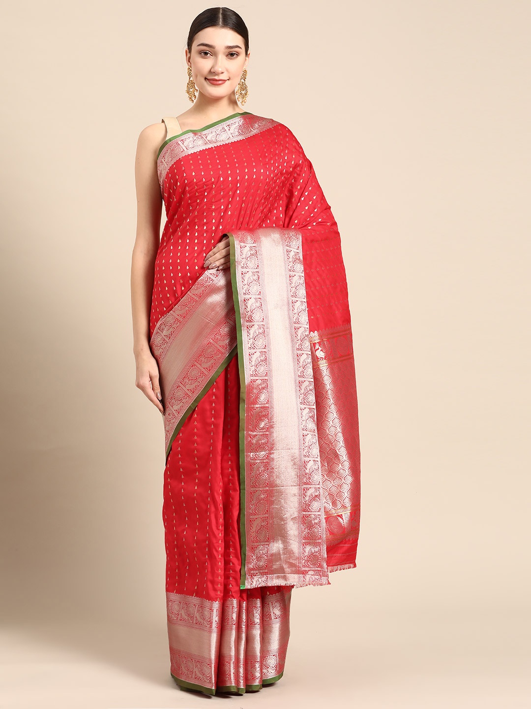 

ZARI Red & Gold-Toned Ethnic Motifs Zari Art Silk Saree