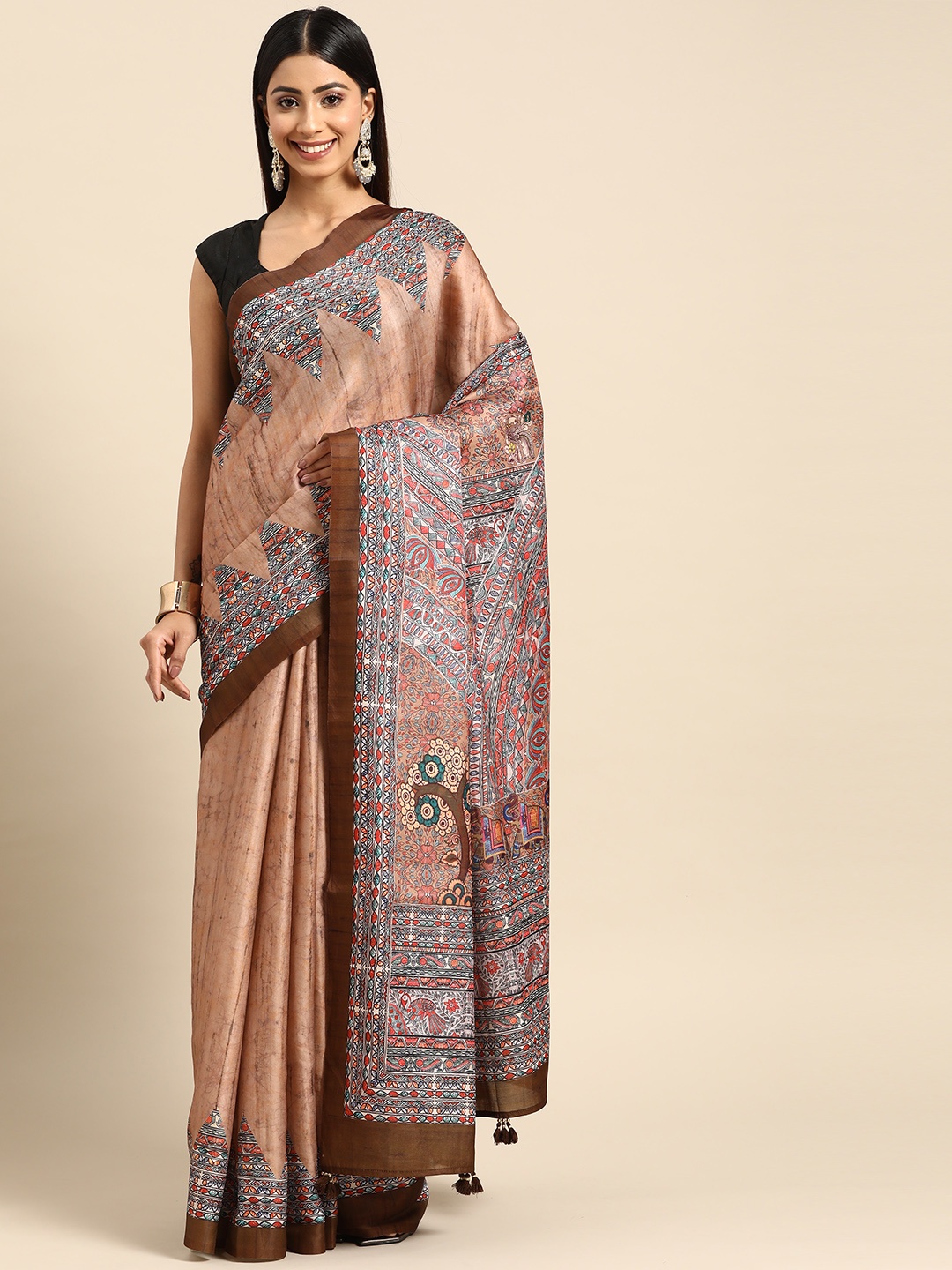 

ZARI Pure Silk Printed Narayan Peth Saree, Grey