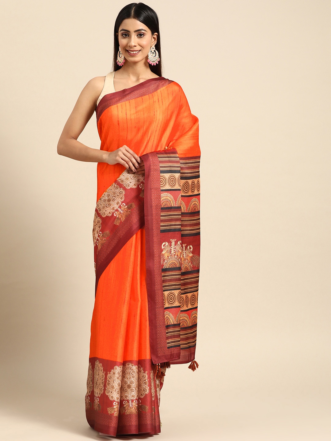 

ZARI Pure Silk Saree, Orange