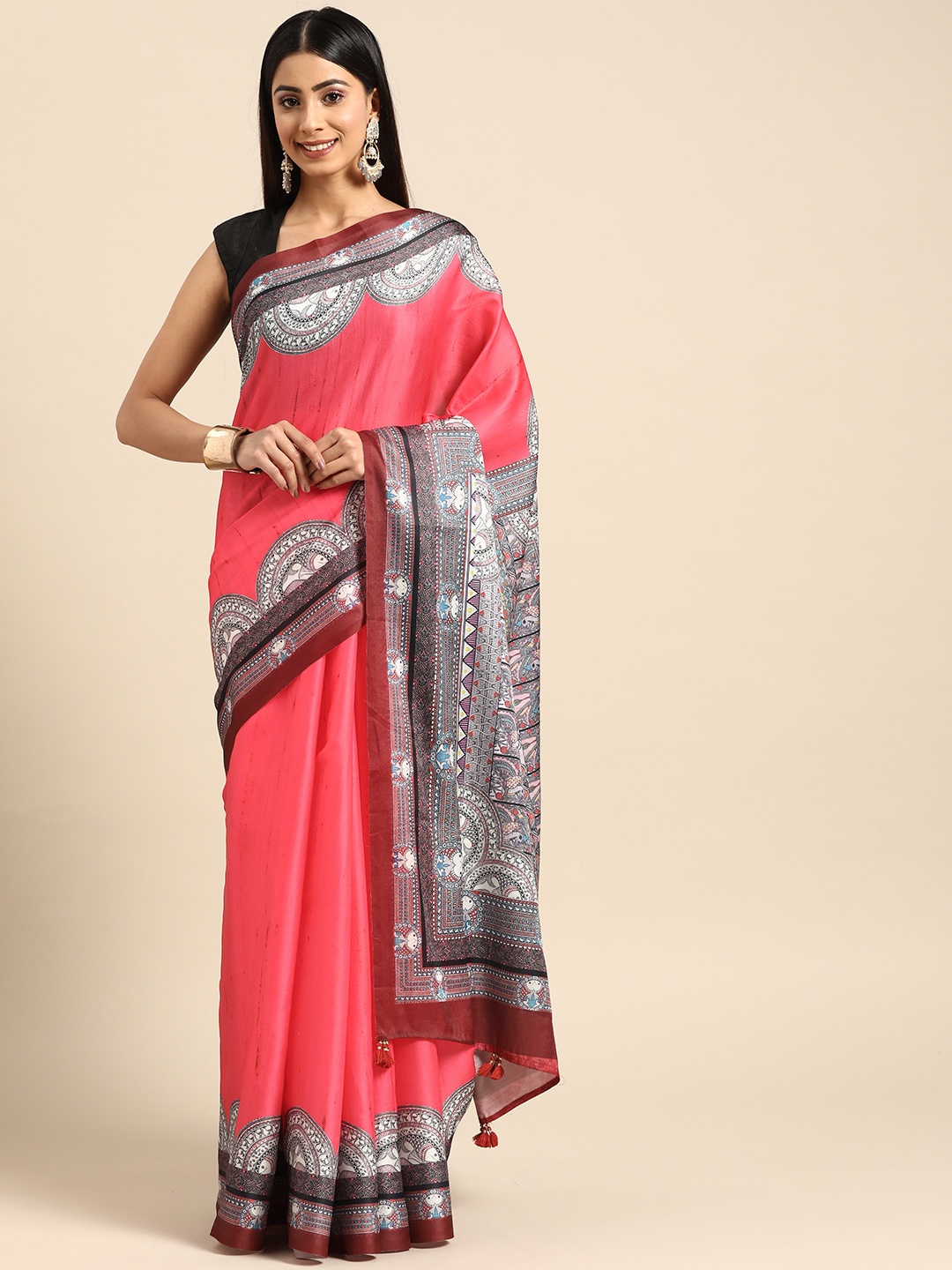 

ZARI Solid Pure Silk Saree, Red