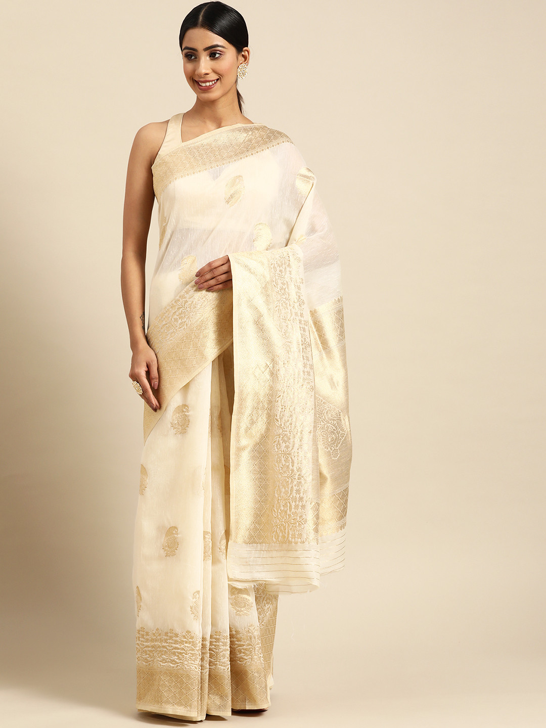 

ZARI Ethnic Motifs Zari Art Silk Saree, Peach