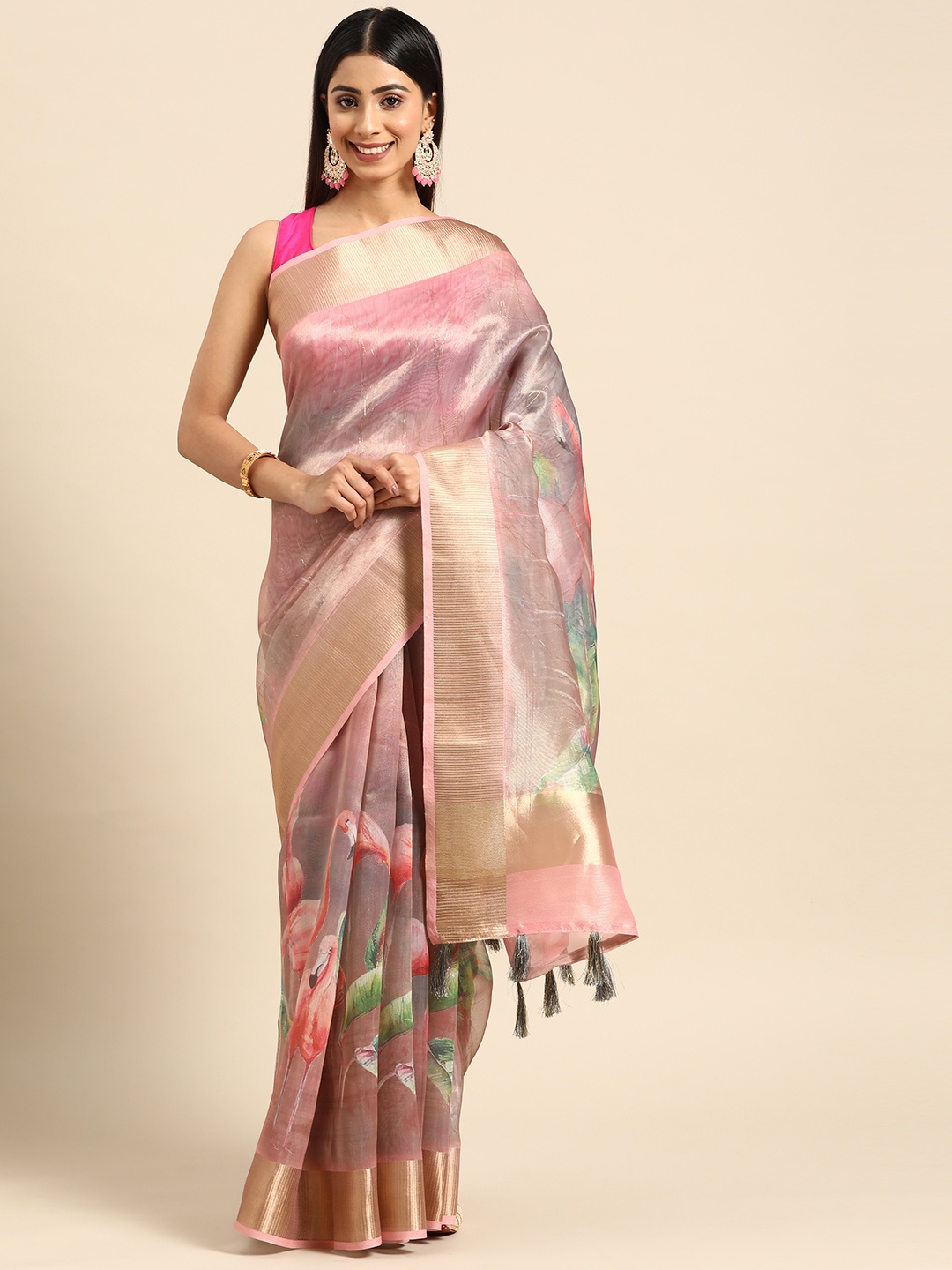

ZARI Floral Zari Pure Silk Saree, Purple