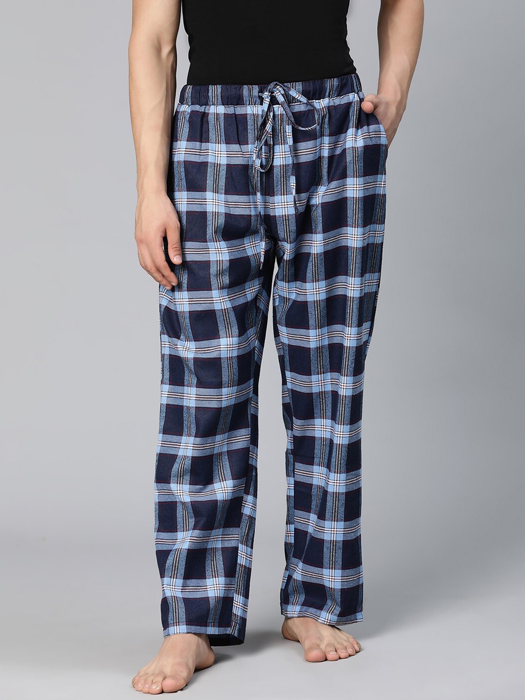 

Oxolloxo Men Checked Cotton Lounge Pants, Blue