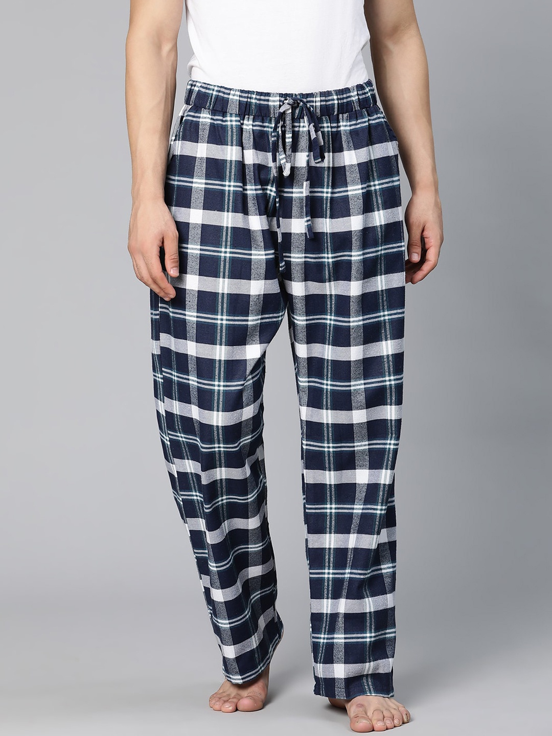 

Oxolloxo Men Checked Cotton Lounge Pant, Navy blue