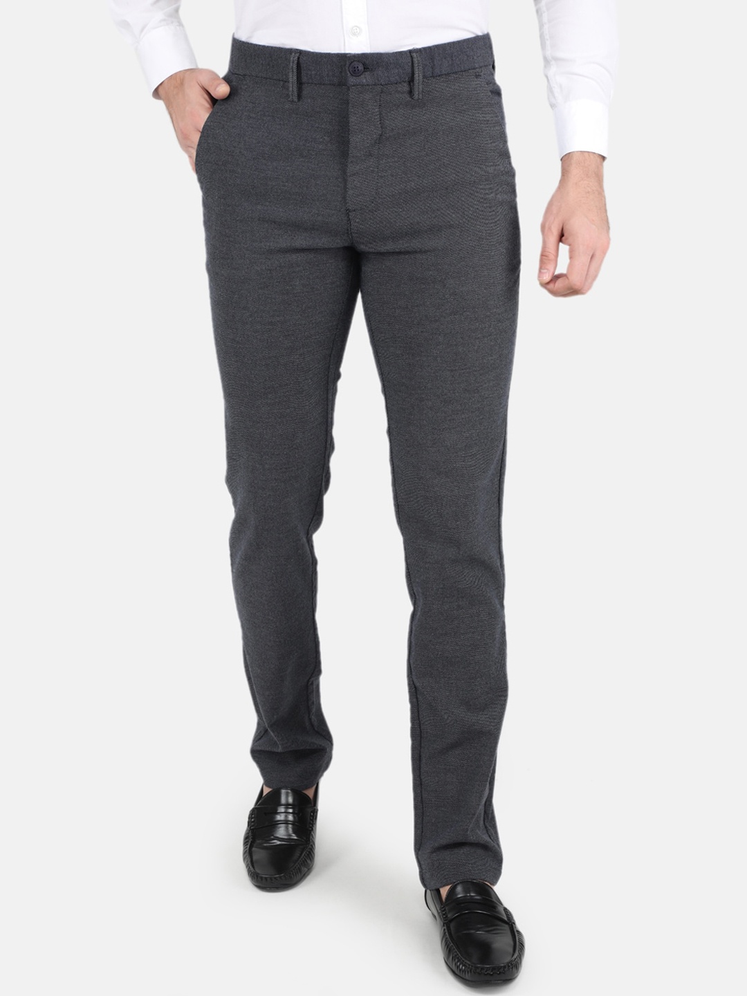 

Monte Carlo Men Textured Smart Slim Fit Trousers, Charcoal