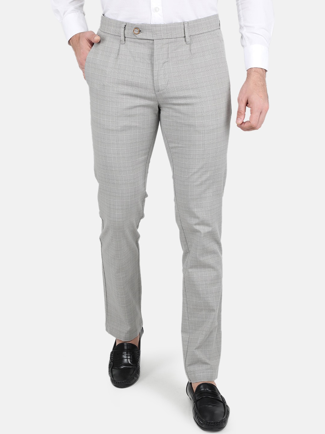 

Monte Carlo Men Checked Smart Slim Fit Chinos Trousers, Grey