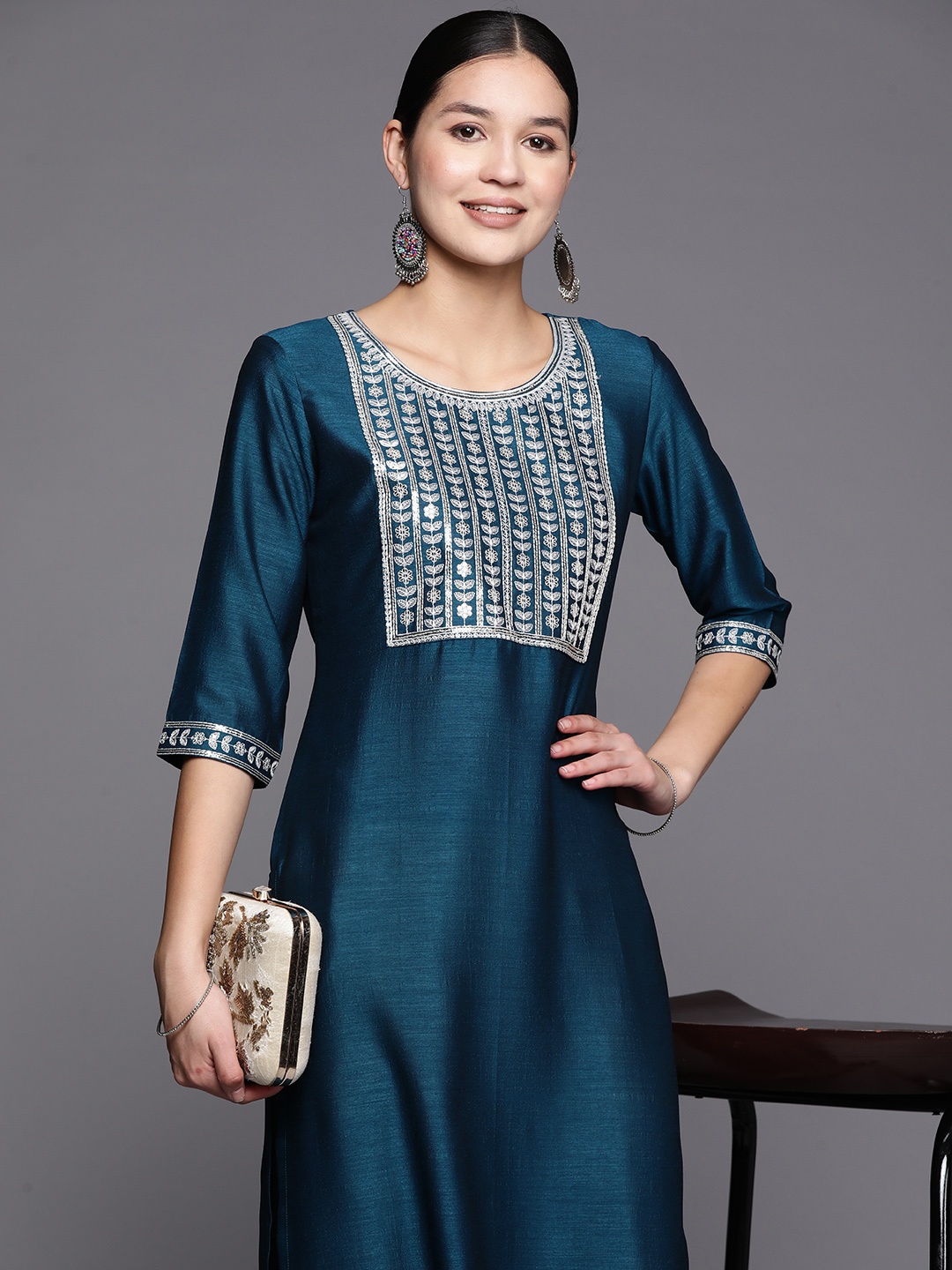 

Libas Women Sequins Yoke Design Kurta, Blue