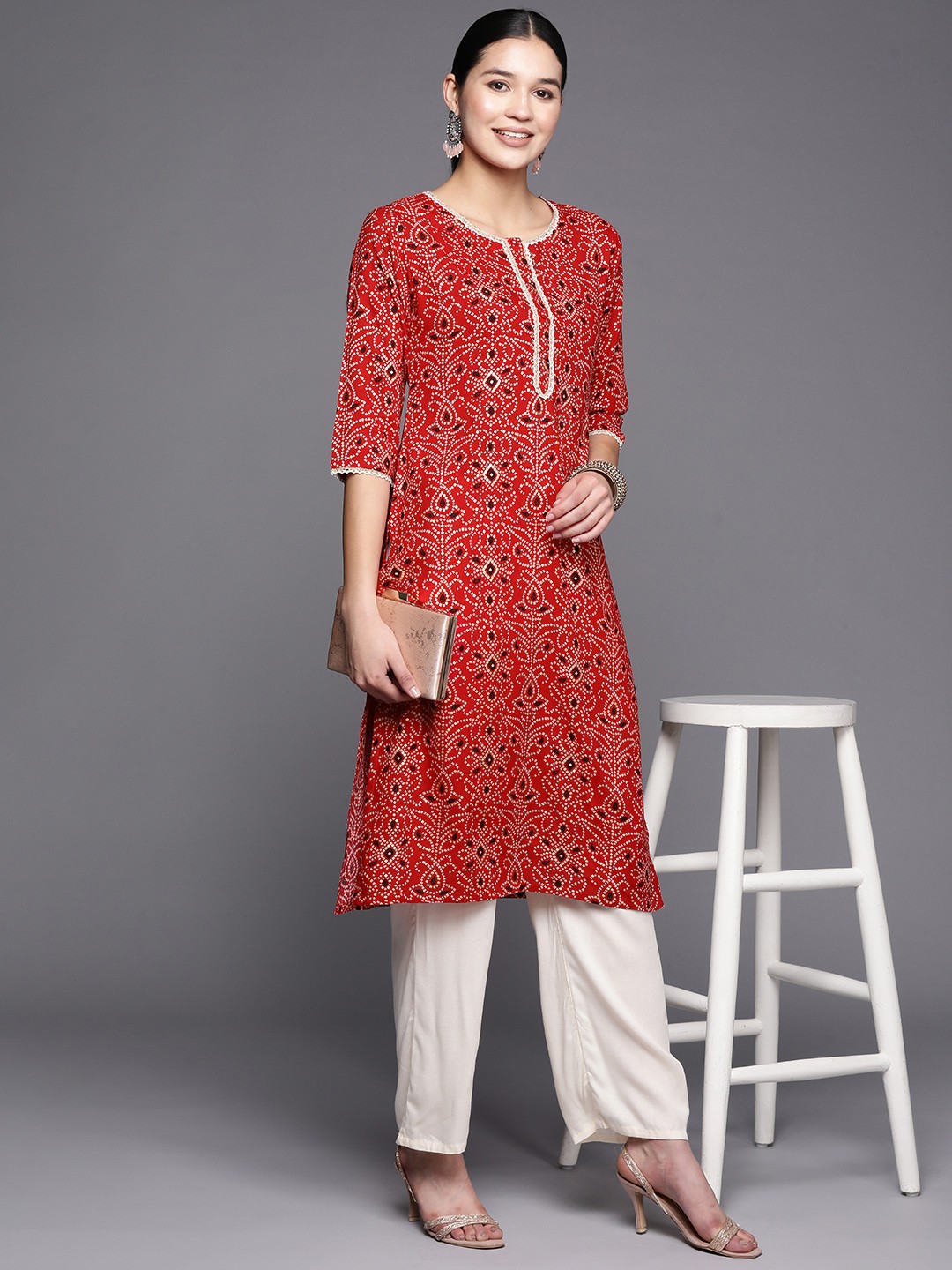 

Libas Women Bandhani Printed Kurta, Red