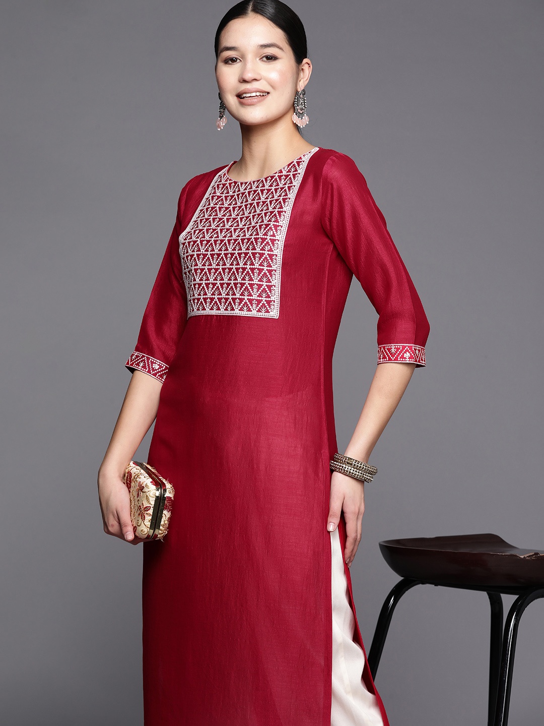 

Libas Women Yoke Design Thread Work Kurta, Pink