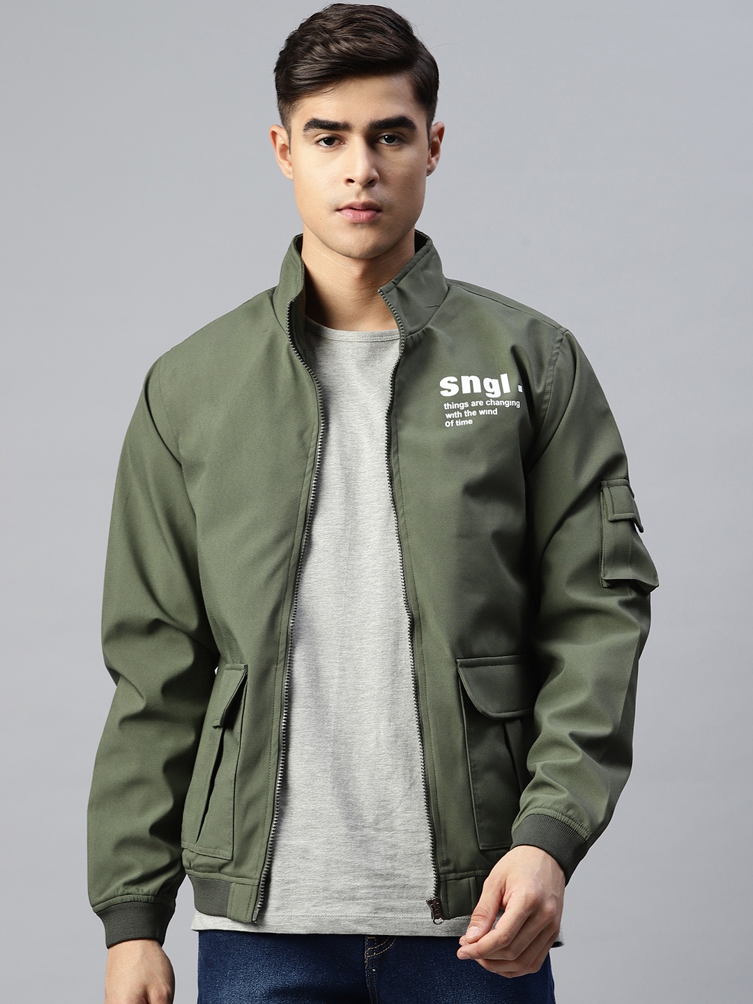 

Pierre Carlo Men Typography Sporty Jacket, Olive