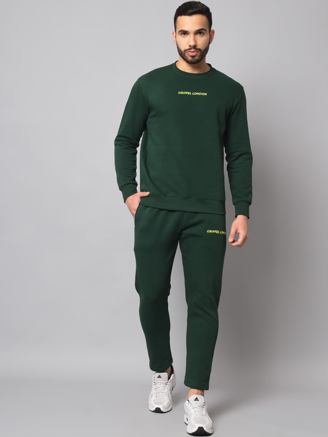 

GRIFFEL Men Round Neck Tracksuit, Green