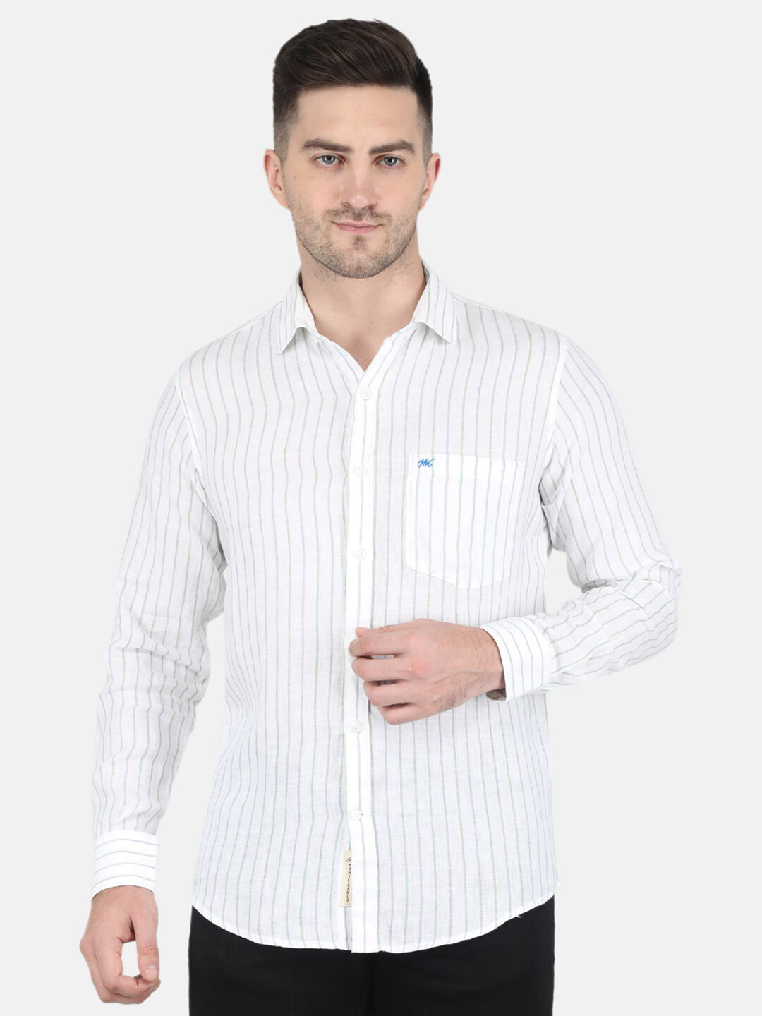 

Monte Carlo Men Striped Cotton Casual Shirt, White