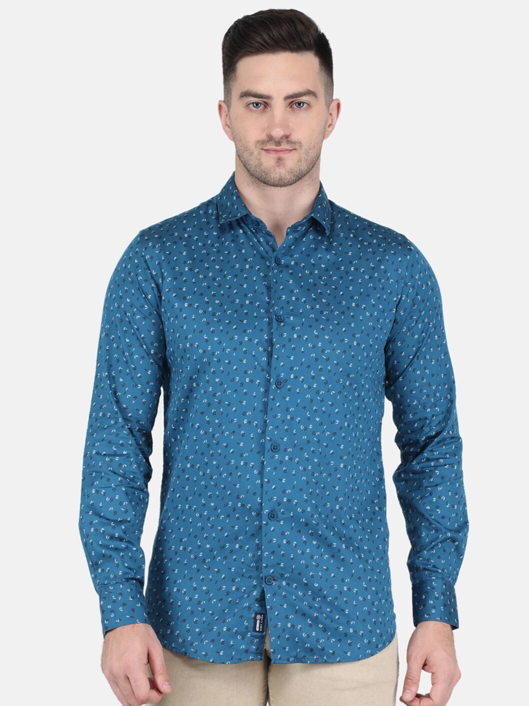 

Monte Carlo Men Floral Printed Cotton Casual Shirt, Blue