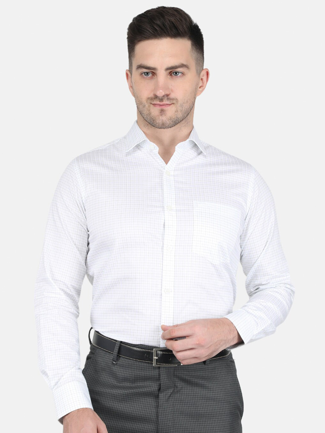 

Monte Carlo Men Checked Cotton Formal Shirt, White