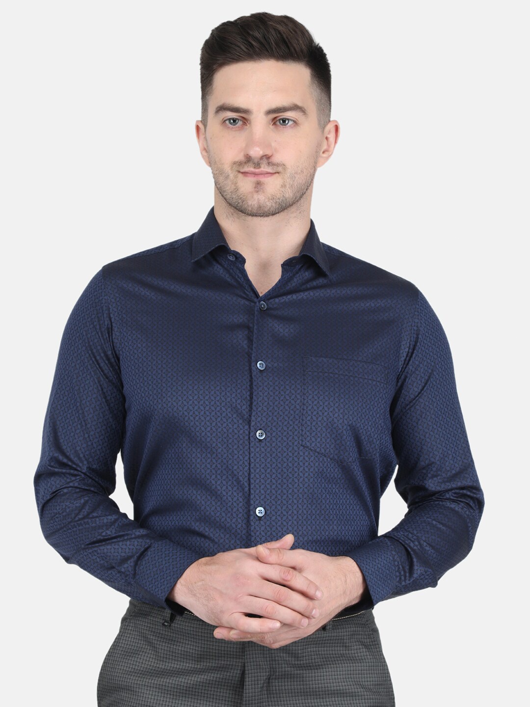 

Monte Carlo Men Printed Cotton Formal Shirt, Navy blue