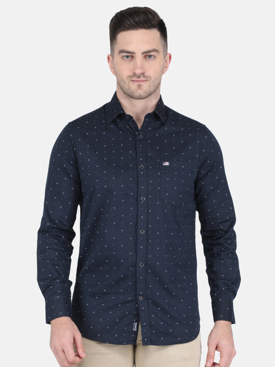 

Monte Carlo Men Printed Cotton Casual Shirt, Navy blue