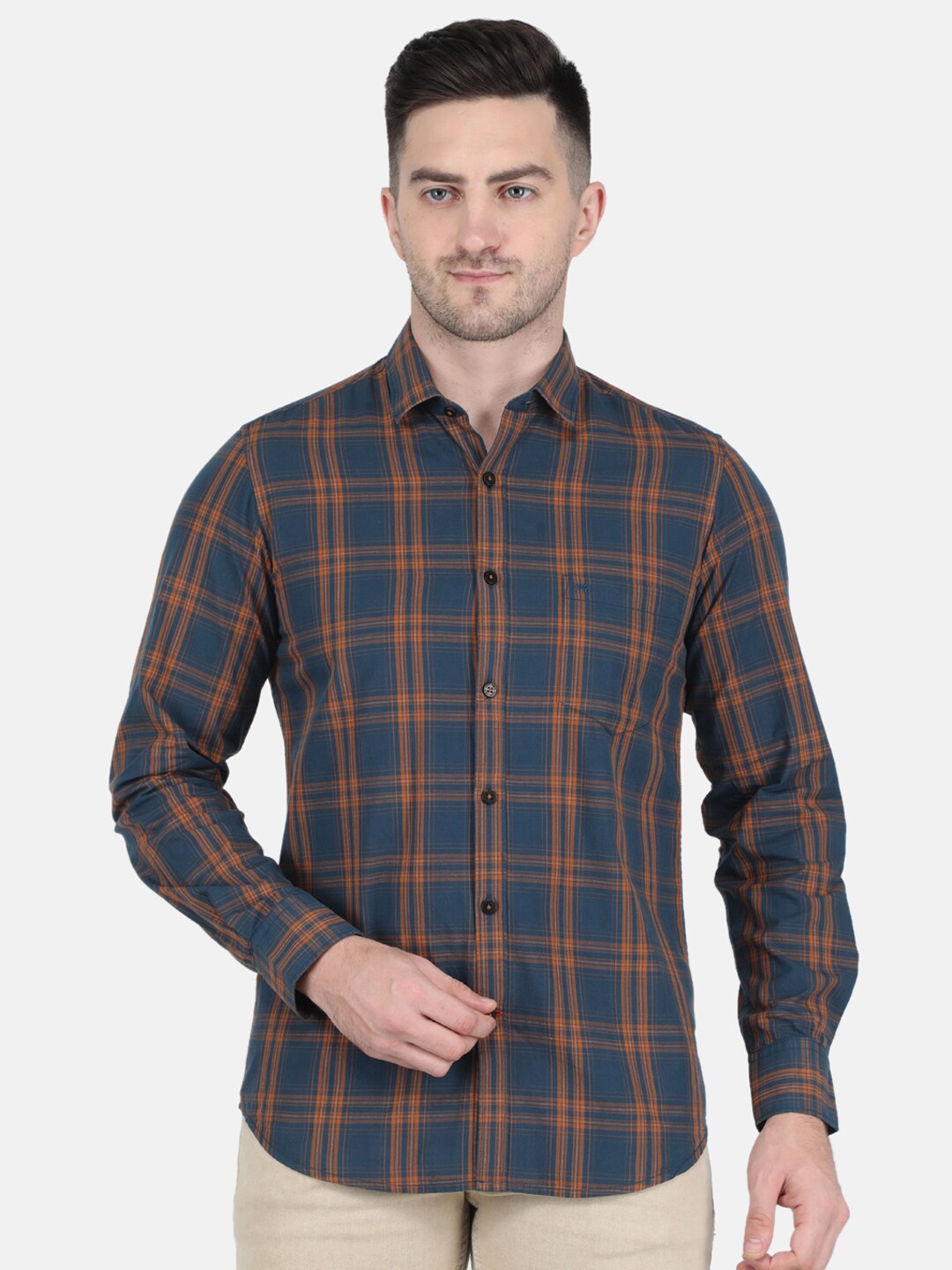 

Monte Carlo Men Tartan Checked Casual Shirt, Brown