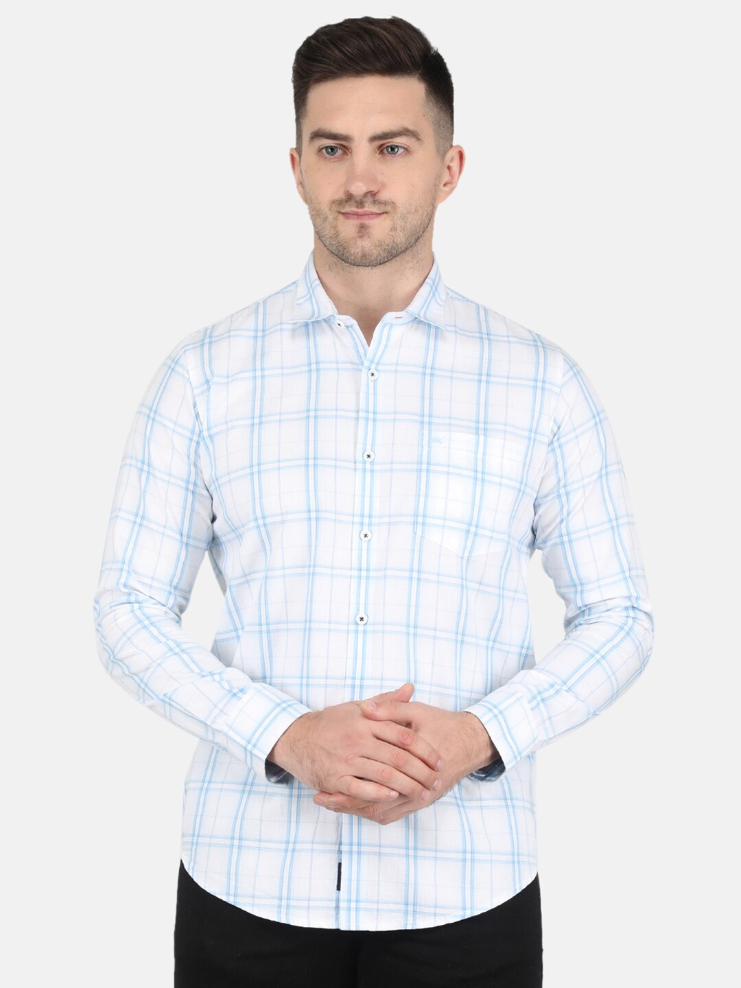 

Monte Carlo Men Checked Cotton Casual Shirt, Blue