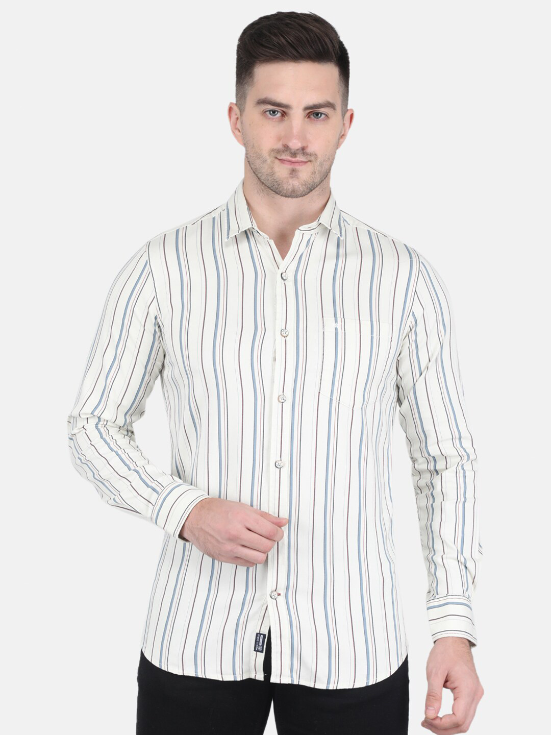 

Monte Carlo Men Cotton Slim Fit Striped Casual Shirt, Off white