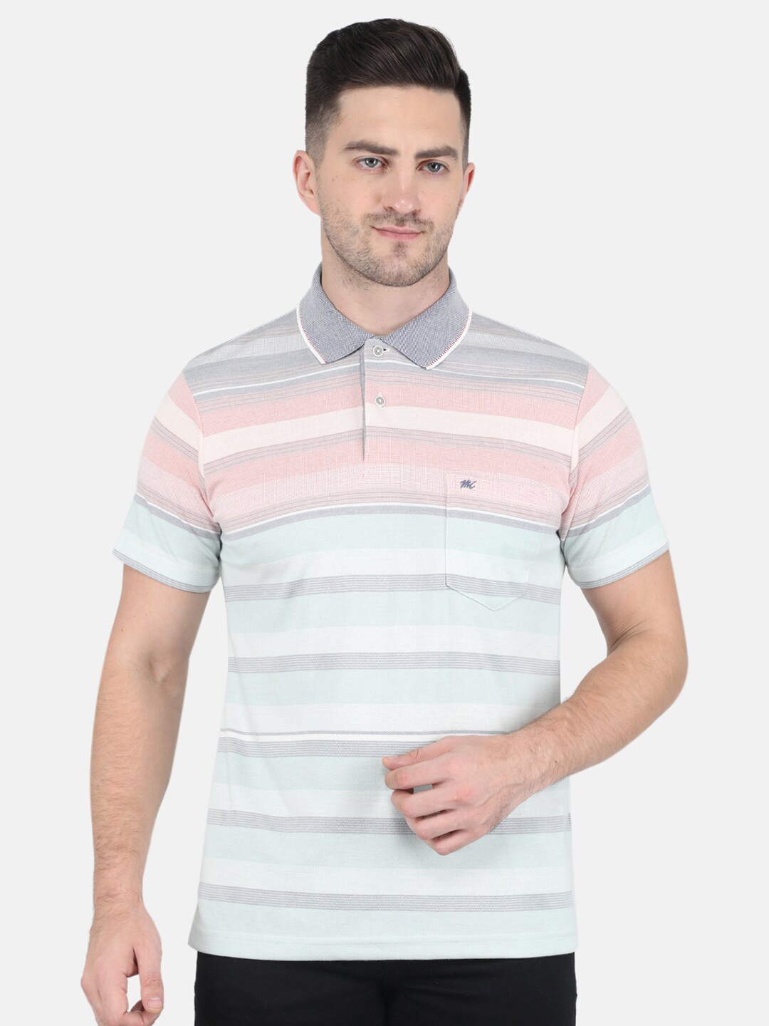 

Monte Carlo Men Striped Polo Collar T-shirt, Pink
