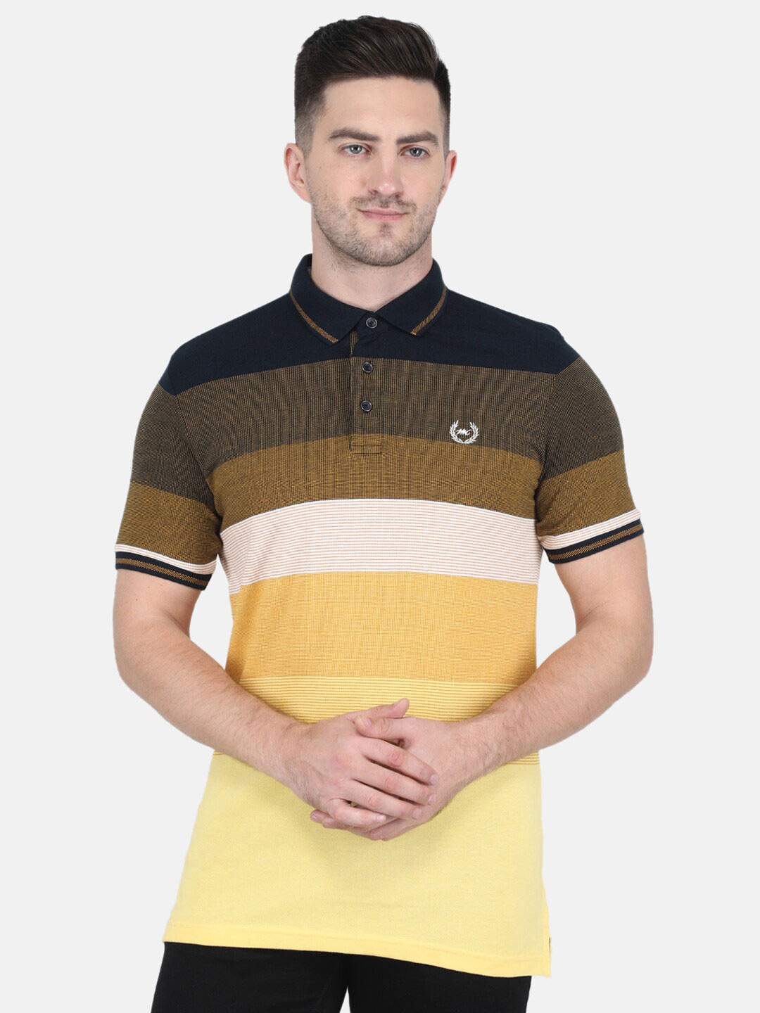 

Monte Carlo Men Striped Polo Collar T-shirt, Blue