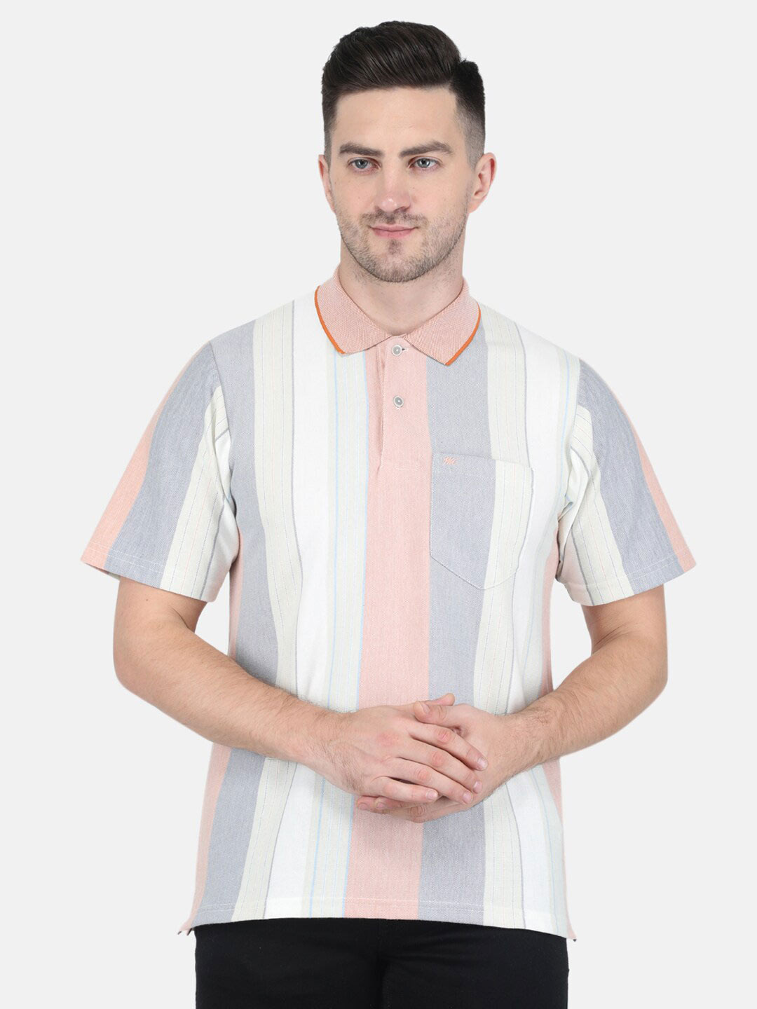 

Monte Carlo Men Striped Regular Fit Polo Collar T-shirt, Off white