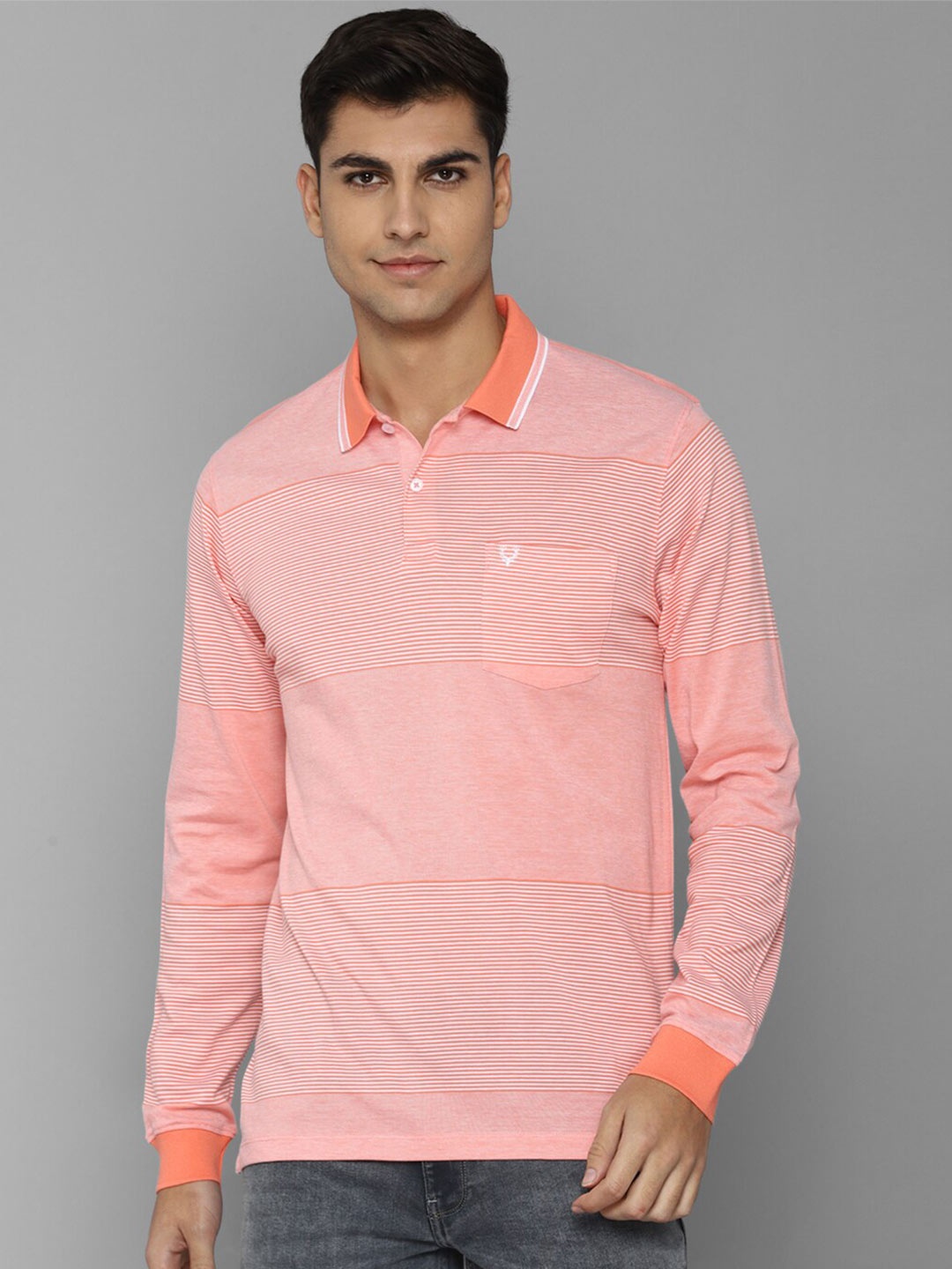 

Allen Solly Men Striped Polo Collar Cotton T-shirt, Pink
