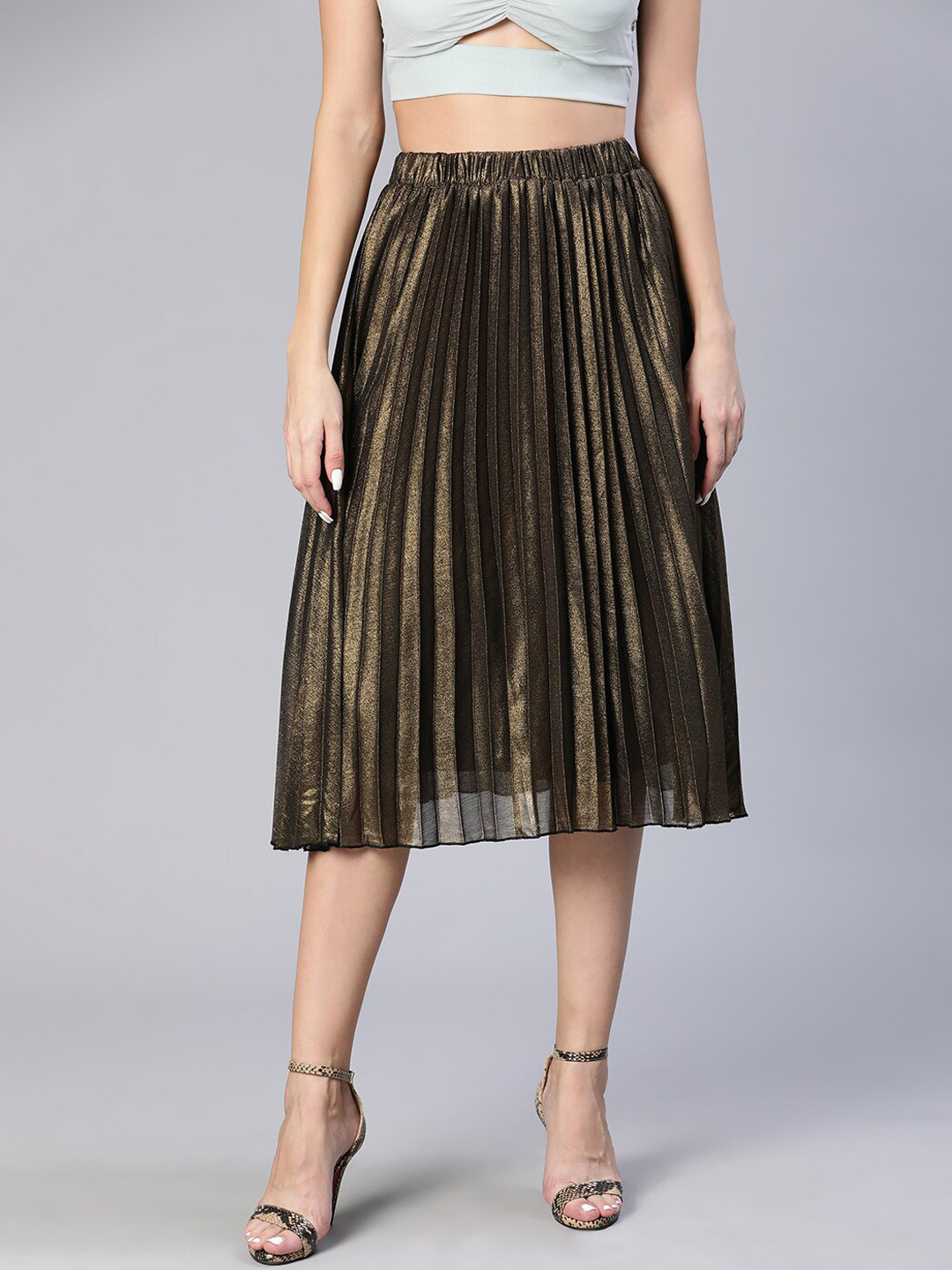 

Oxolloxo Accordion Pleated A-Line Skirt, Gold