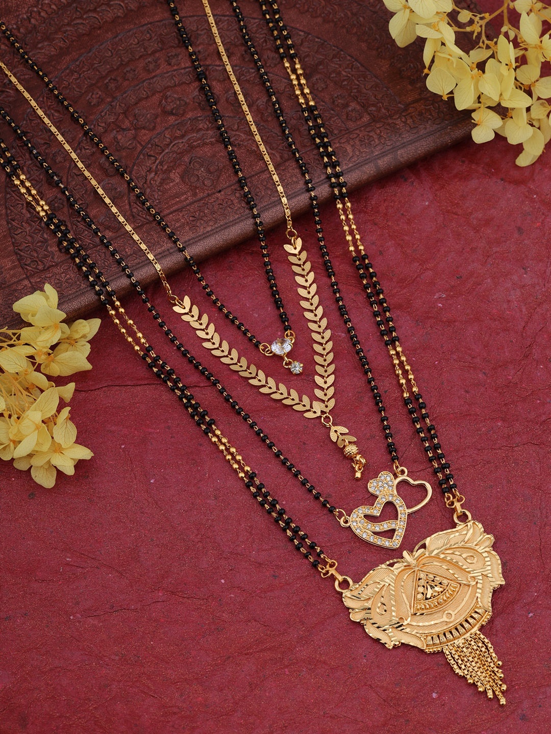 

Brado Jewellery Set Of 4 Gold-Plated Stone & Beaded Mangalsutra