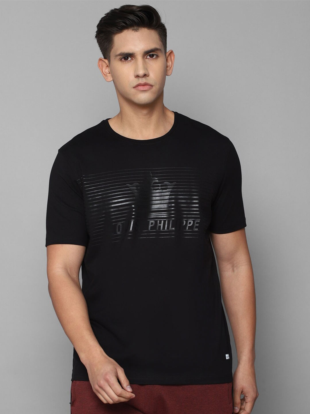 

Louis Philippe Men Typography Printed Cotton Slim Fit T-shirt, Black