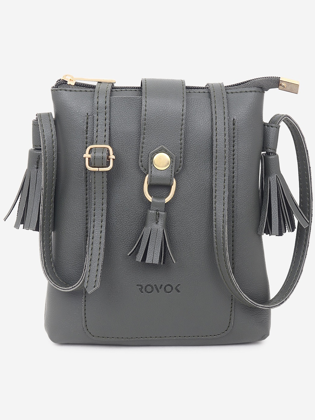 

ROVOK Women PU Structured Sling Bag with Tasselled, Grey